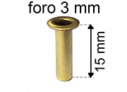 legatoria Occhiello unificato ottone, altezza 15mm (OU) per fori diametro 3mm. Testa diametro 5mm, spessore materiale: 0,3mm eug89