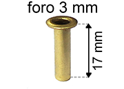 legatoria Occhiello unificato ottone, altezza 17mm (OU) per fori diametro 3mm. Testa diametro 5mm, spessore materiale: 0,3mm eug91