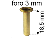legatoria Occhiello unificato ottone, altezza 18,5mm (OU) per fori diametro 3mm. Testa diametro 5mm, spessore materiale: 0,3mm eug93