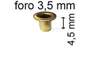 legatoria Occhiello unificato ottone, altezza 4,5mm (OU) per fori diametro 3.5mm. Testa diametro 5,5mm, spessore materiale: 0,3mm.