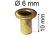 legatoria Occhiello unificato ottone, altezza 10mm (OU) per fori diametro 6mm. Testa diametro 8mm, spessore materiale: 0,3mm eug11