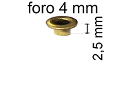 legatoria Occhiello unificato ottone, altezza 2,5mm (OU) per fori diametro 4mm. Testa diametro 6mm, spessore materiale: 0,3mm eug117