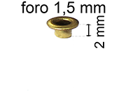 legatoria Occhiello unificato ottone, altezza 2mm (OU) per fori diametro 1.5mm. Testa diametro 2,5mm, spessore materiale: 0,2mm eug12