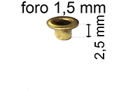 legatoria Occhiello unificato ottone, altezza 2,5mm (OU) per fori diametro 1.5mm. Testa diametro 2,5mm, spessore materiale: 0,2mm eug13