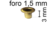 legatoria Occhiello unificato ottone, altezza 3,5mm (OU) per fori diametro 1.5mm. Testa diametro 2,5mm, spessore materiale: 0,2mm eug15
