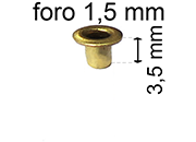 legatoria Occhiello unificato ottone, altezza 4mm (OU) per fori diametro 1.5mm. Testa diametro 2,5mm, spessore materiale: 0,2mm eug16