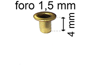legatoria Occhiello unificato ottone, altezza 4,5mm (OU) per fori diametro 1.5mm. Testa diametro 2,5mm, spessore materiale: 0,2mm eug17