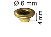 legatoria Occhiello unificato ottone, altezza 4mm (OU) per fori diametro 6mm. Testa diametro 8mm, spessore materiale: 0,3mm eug162