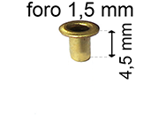 legatoria Occhiello unificato ottone, altezza 5mm (OU) per fori diametro 1.5mm. Testa diametro 2,5mm, spessore materiale: 0,2mm eug18