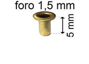 legatoria Occhiello unificato ottone, altezza 6mm (OU) per fori diametro 1.5mm. Testa diametro 2,5mm, spessore materiale: 0,2mm eug19