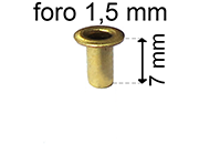 legatoria Occhiello unificato ottone, altezza 7,5mm (OU) per fori diametro 1.5mm. Testa diametro 2,5mm, spessore materiale: 0,2mm eug21