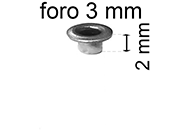 legatoria Occhiello unificato OttoneNICHELATO. altezza 2mm OU NICHELATO per fori diametro 3mm. Testa diametro 5mm, spessore materiale: 0,3mm eug232