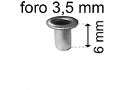 legatoria Occhiello unificato OttoneNICHELATO. altezza 6mm OU NICHELATO per fori diametro 3,5mm. Testa diametro 5,5mm, spessore materiale: 0,3mm.