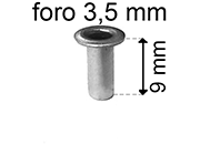 legatoria Occhiello unificato OttoneNICHELATO. altezza 9mm OU NICHELATO per fori diametro 3,5mm. Testa diametro 5,5mm, spessore materiale: 0,3mm.