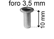 legatoria Occhiello unificato OttoneNICHELATO. altezza 10mm OU NICHELATO per fori diametro 3,5mm. Testa diametro 5,5mm, spessore materiale: 0,3mm.