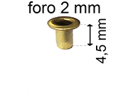 legatoria Occhiello unificato ottone, altezza 4,5mm (OU) per fori diametro 2mm. Testa diametro 3,5mm, spessore materiale: 0,25mm.