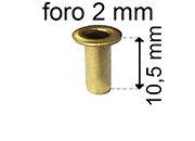 legatoria Occhiello unificato ottone, altezza 10,5mm (OU) per fori diametro 2mm. Testa diametro 3,5mm, spessore materiale: 0,25mm eug37