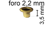legatoria Occhiello unificato ottone, altezza 3,5mm (OU) per fori diametro 2,2mm. Testa diametro 3,7mm, spessore materiale: 0,25mm eug43