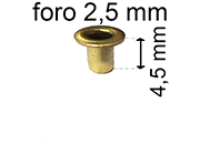 legatoria Occhiello unificato ottone, altezza 4,5mm (OU) per fori diametro 2,5mm. Testa diametro 4mm, spessore materiale: 0,3mm eug56