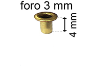 legatoria Occhiello unificato ottone, altezza 4mm (OU) per fori diametro 3mm. Testa diametro 5mm, spessore materiale: 0,3mm eug74