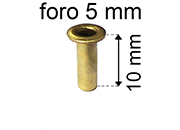 legatoria Occhiello unificato ottone, altezza 10mm (OU) per fori diametro 5mm. Testa diametro 7,5mm, spessore materiale: 0,3mm eug9