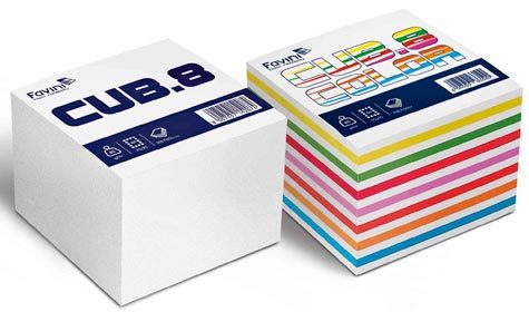 carta CUBOTTO COLOR 90 IN 7 COLORI ASSORTITI per appunti veloci sia a casa che in ufficio,  limmancabile compagno delle vostre telefonate. In due versioni: bianco o colorato, formato Q5 (9,5x9,5cm), 85gr, 750 fogli.