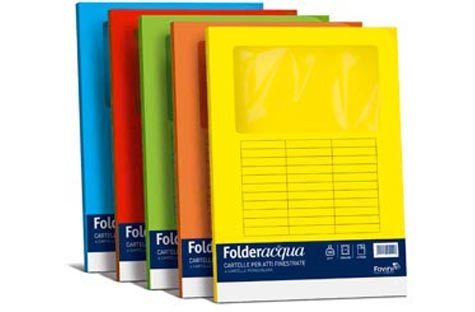 carta Folder con Finestra Luce 140, Mix di 5 colori formato LT (22 x 31cm), 140gr, 10 cartelline assortite in 5 colori (2 per colore).