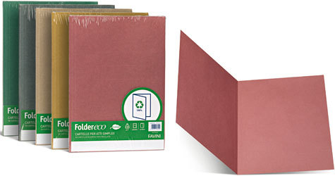 carta Cartelline Favini FolderECO Simplex 180,  MIX 5 COLORI 5 senape, 5 kiwi, 5 lavanda, 5 avana, 5 amarena, formato T7 (25 x 34cm), 180gr. Una linea di cartelline semplici in cartoncino ecologico riciclato al 100%.