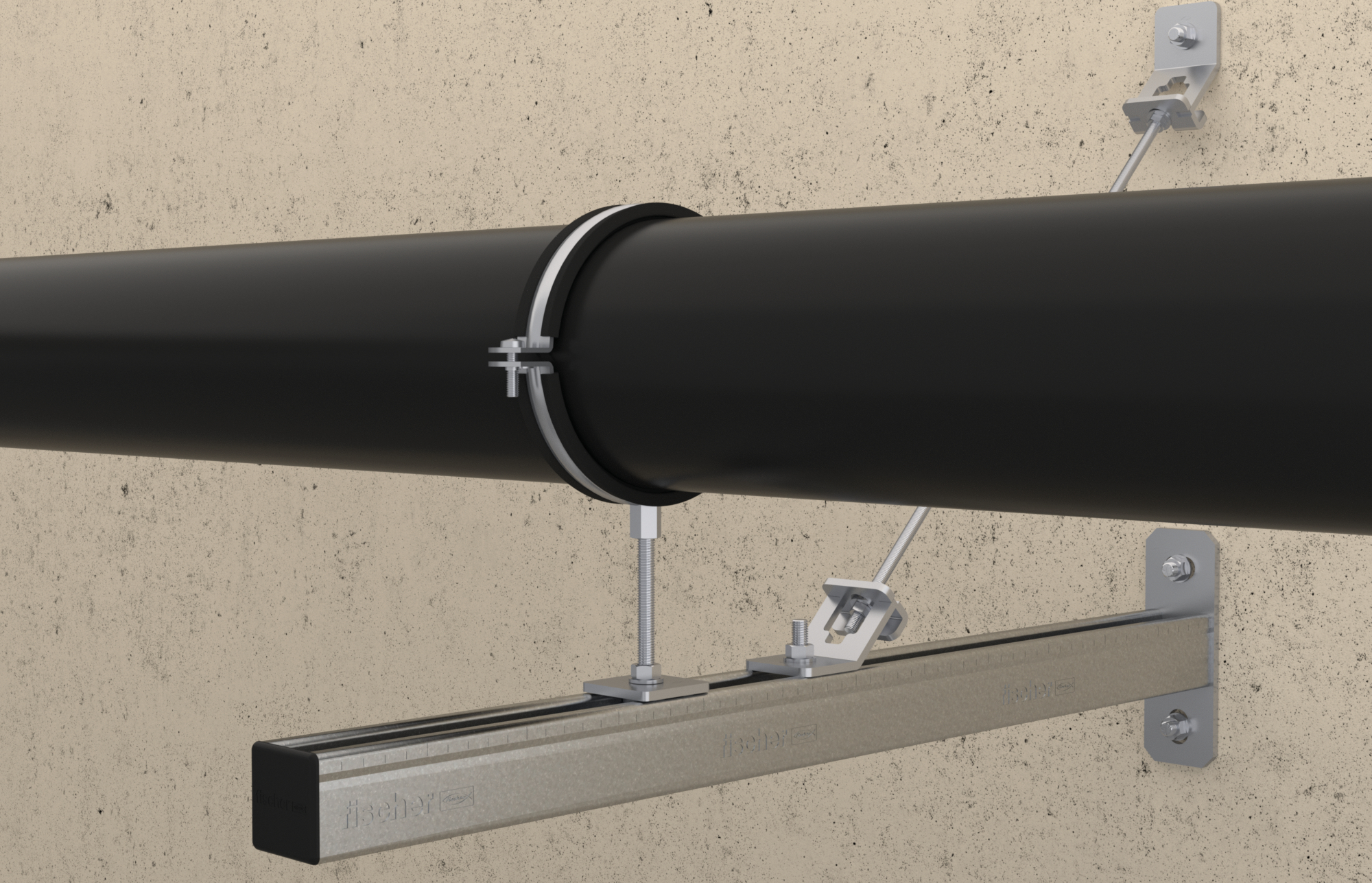 fischer Collare tubazioni FRS 165-171 M10-M12 (1 Pz.) Il collare per tubazioni con guarnizione per l'isolamento acustico per carichi medio-pesanti con attacco metrico.