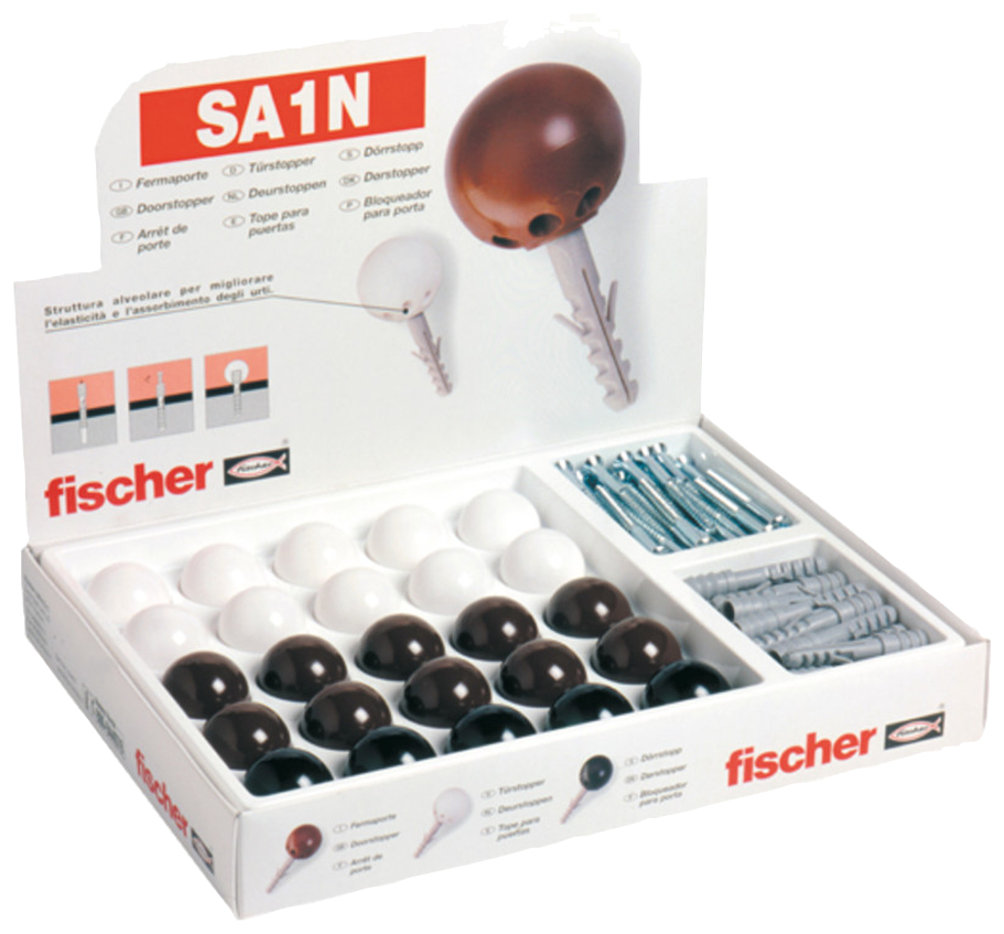fischer Paracolpi porte SA1 N Colori assortiti (25 Pz.) Fissaggio fermaporta in espositore da banco SA 1N fie1516