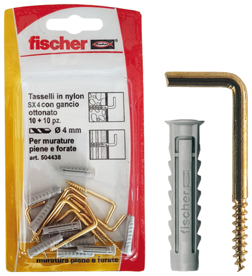 fischer Tasselli SX 4 G K ccon gancio appendiquadro dorato (12 Pz.) fie1668.