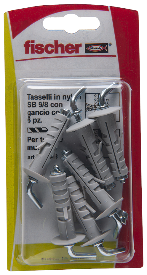 fischer Tasselli a espansione SB 9-8 K con gancio corto (6 Pz.) Fissaggio a espansione con accessori SB 9/.. K in blister (in foto SB 9/4 con testa svasata con impronta combinata) fie1675