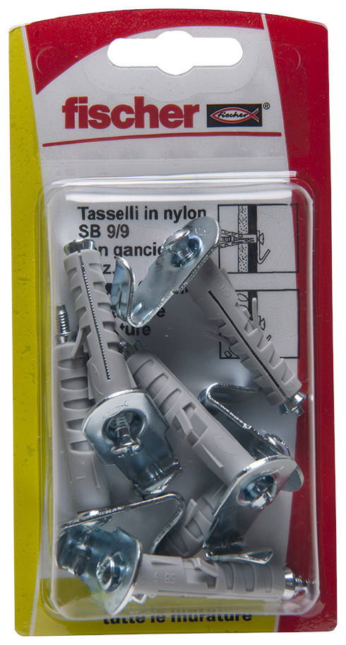 fischer Tasselli a espansione SB 9-9 K con gancio piatto (6 Pz.) Fissaggio a espansione con accessori SB 9/.. K in blister (in foto SB 9/4 con testa svasata con impronta combinata) fie1676