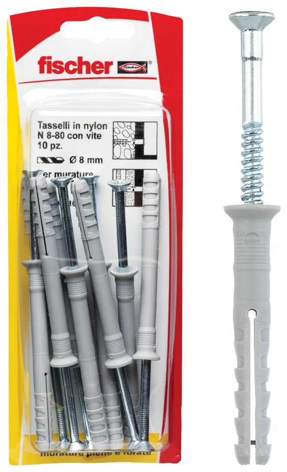 fischer Tasselli a percussione N 8X80 K con vite (10 Pz.) Fissaggio a percussione con chiodo premontato N K in blister.