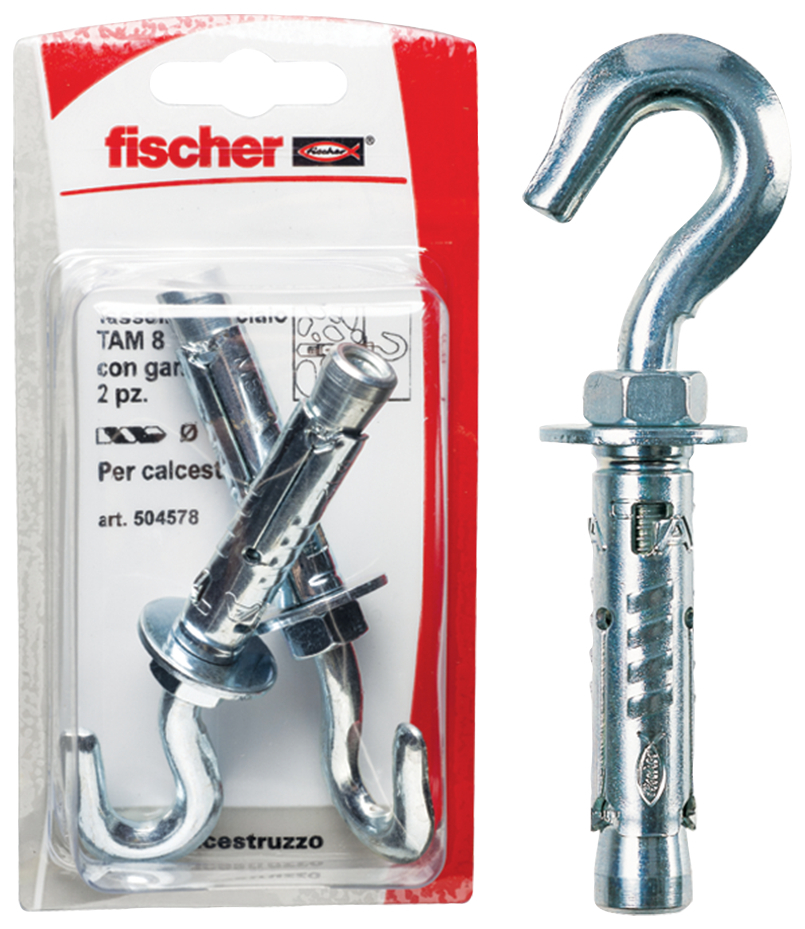 fischer Tasselli acciaio TA M 8 G K con gancio (2 Pz.) Ancorante con corpo espandente con occhiolo TA M O K in blister.