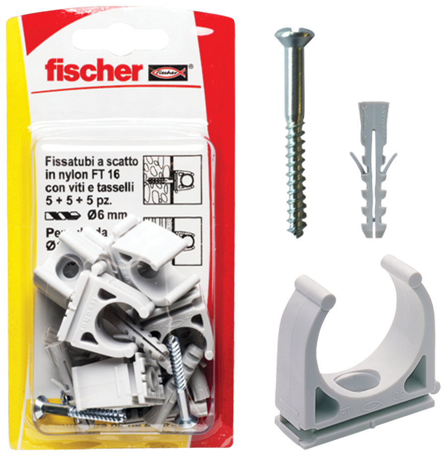fischer Clip fissatubo FT 16 K (5 Pz.) Clip fissatubo aperto FT K in blister.