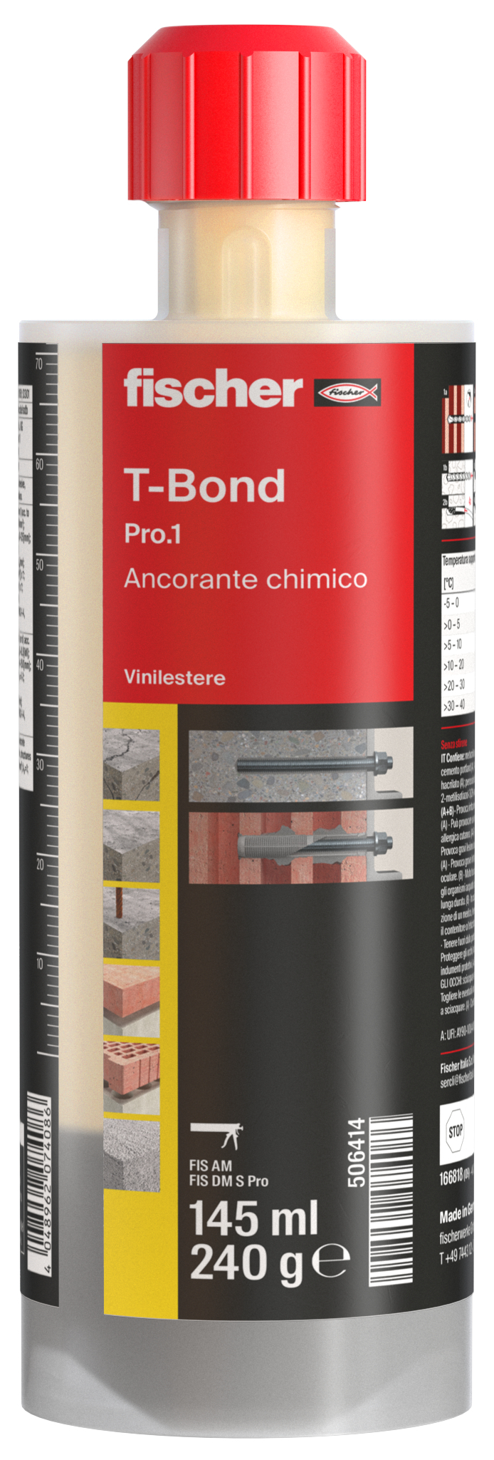 fischer Ancorante chimico T-BOND PRO.1 150 resina hybrid in busta (1 Pz.) Resina a iniezione in vinilestere ibrido certificata per ancoraggi in calcestruzzo fessurato, riprese di getto e muratura.