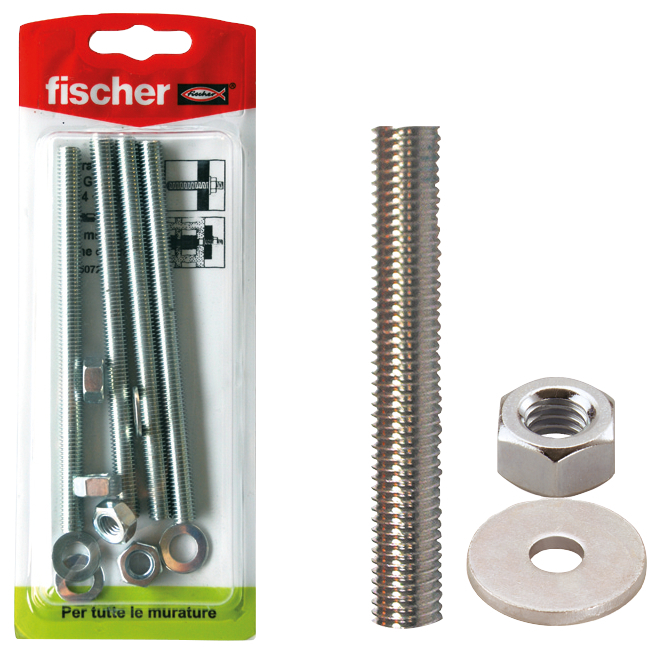fischer Barra filettata FIS GS M 6X110 K per ancorante chimico (4 Pz.) Barra filettata con dado e rondella FIS GS M K in blister fie1848