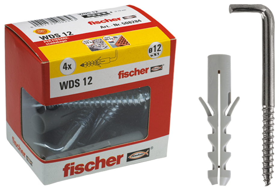 fischer Tasselli cassette WC e scaldabagno WDS 12 Y (4 Pz.) Fissaggio per cassetta e scaldabagno WDS Y in scatola di cartone con finestra fie1984
