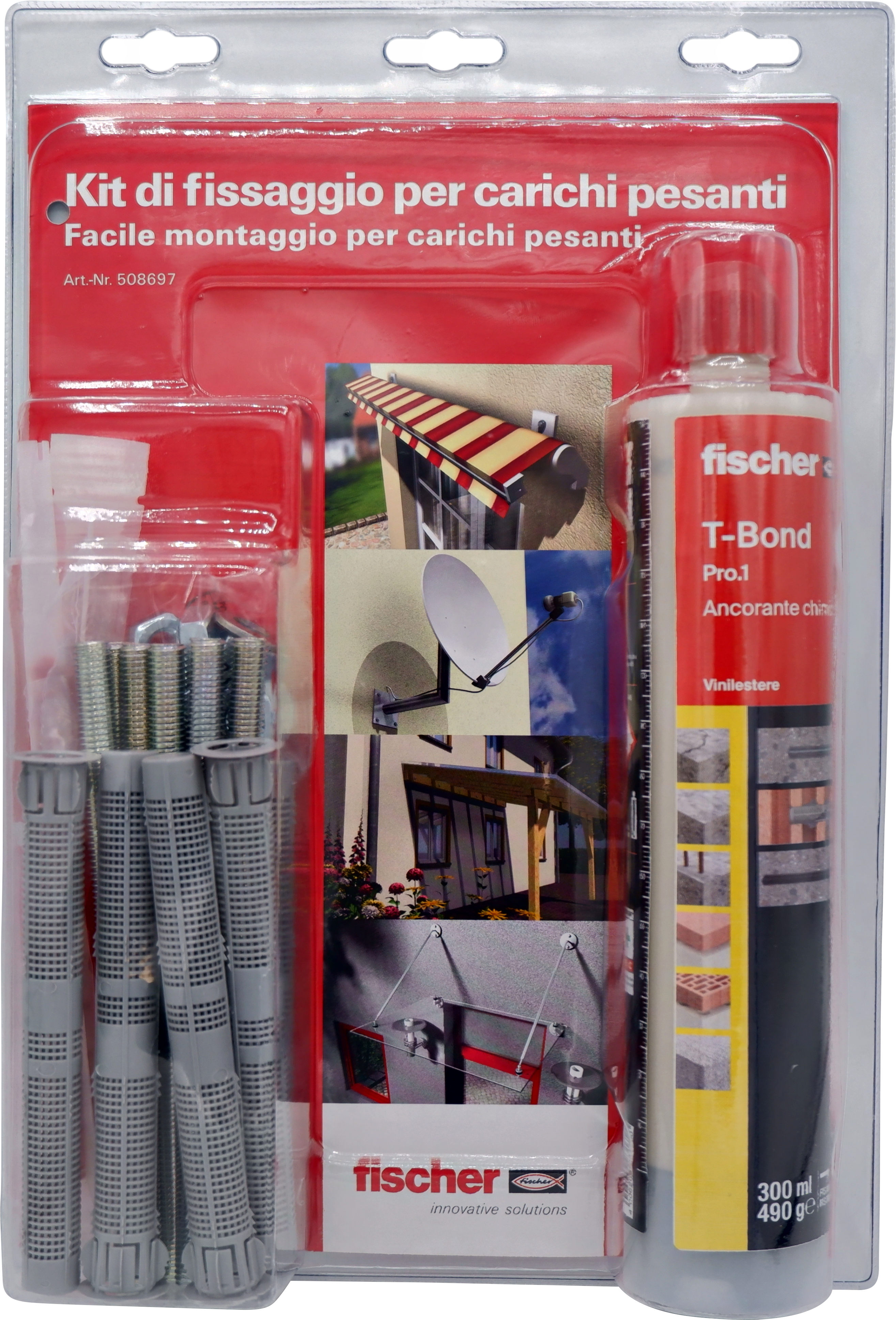 fischer Kit di fissaggio carichi pesanti T-BOND Ancorante chimico resina hybrid (21 Pz.) La resina hybrid T-BOND PRO.1 per ancoraggi in calcestruzzo fessurato e in muratura, in blister con accessori.