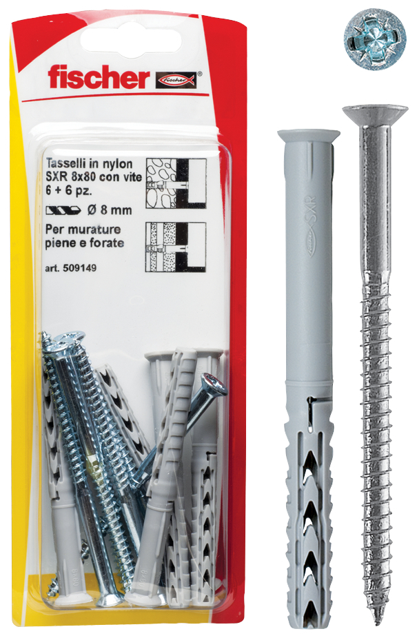 fischer Tasselli prolungati SXR 8X100 Z K con vite (6 Pz.) Fissaggio prolungato con vite SXR K in blister fie2033
