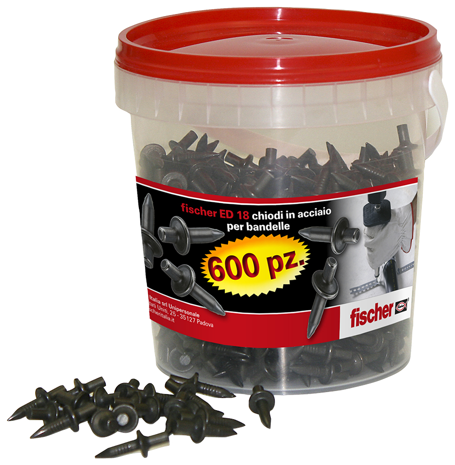 fischer 600 Chiodi a percussione ED 18 in barattolo (600 Pz.) Fissaggio nel calcestruzzo senza preforatura.