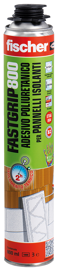 fischer Adesivo poliuretanico Fastgrip 800 (1 Pz.) Adesivo poliuretanico per l'incollaggio di pannelli isolanti, lastre in cartongesso e blocchi rettificati non strutturali fie2225