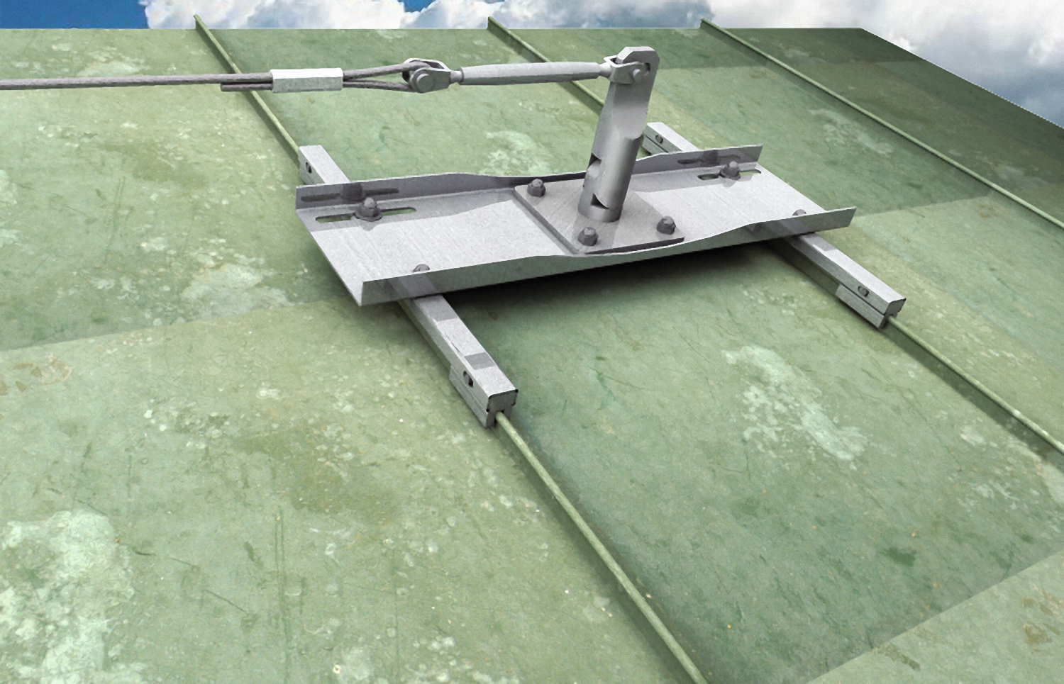 fischer Piastra per lamiera aggraffata PSS C inox - Sistemi anticaduta DPI (1 Pz.) Piastra di fissaggio per pali di sistemi di ancoraggio flessibile per coperture in lamiera metallica aggraffata.