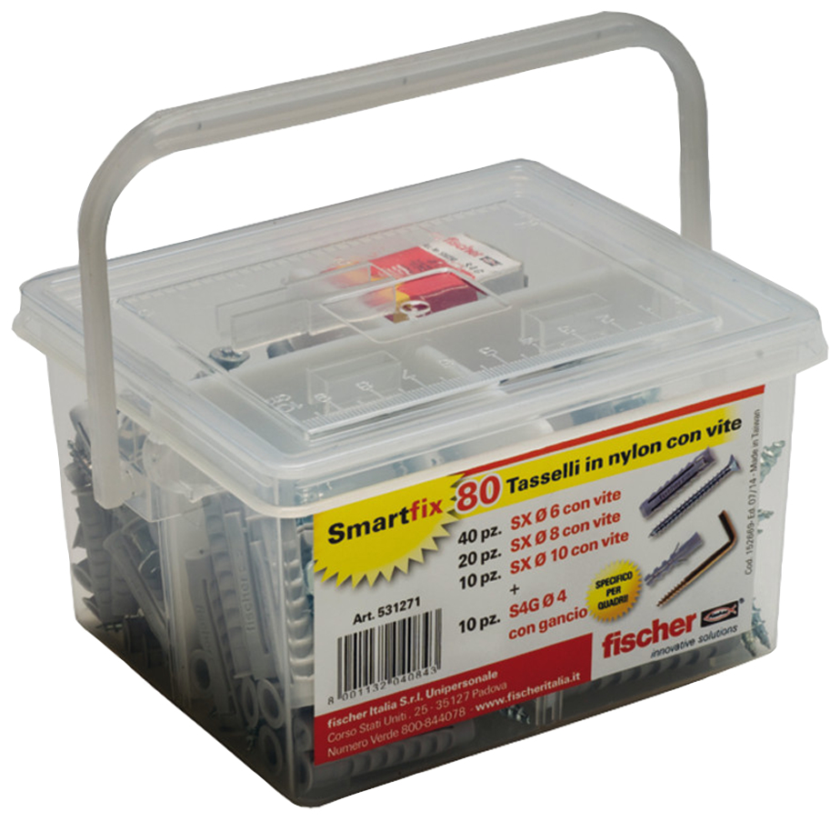 fischer Smartfix box Valigetta tasselli (80 Pz.) Il pratico kit compatto per tutti i fissaggi domestici fie2581