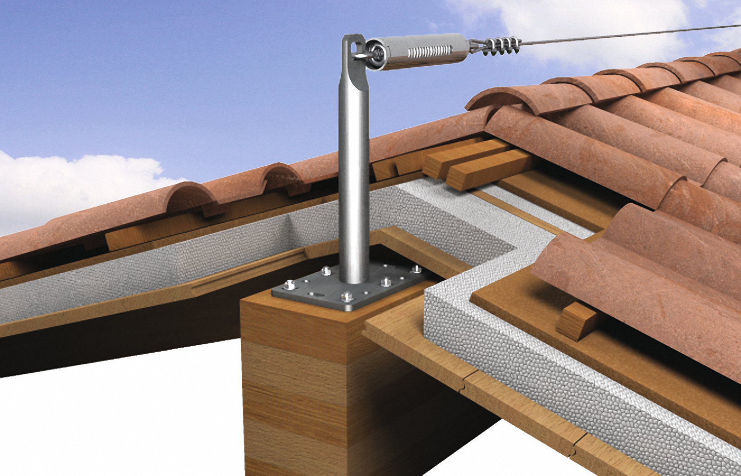 fischer Kit linea di ancoraggio base piana H25 BP hdg - Sistemi anticaduta DPI (1 Pz.) Il palo indeformabile di estremit� a base piana per sistemi di ancoraggio flessibili orizzontali in coperture residenziali.