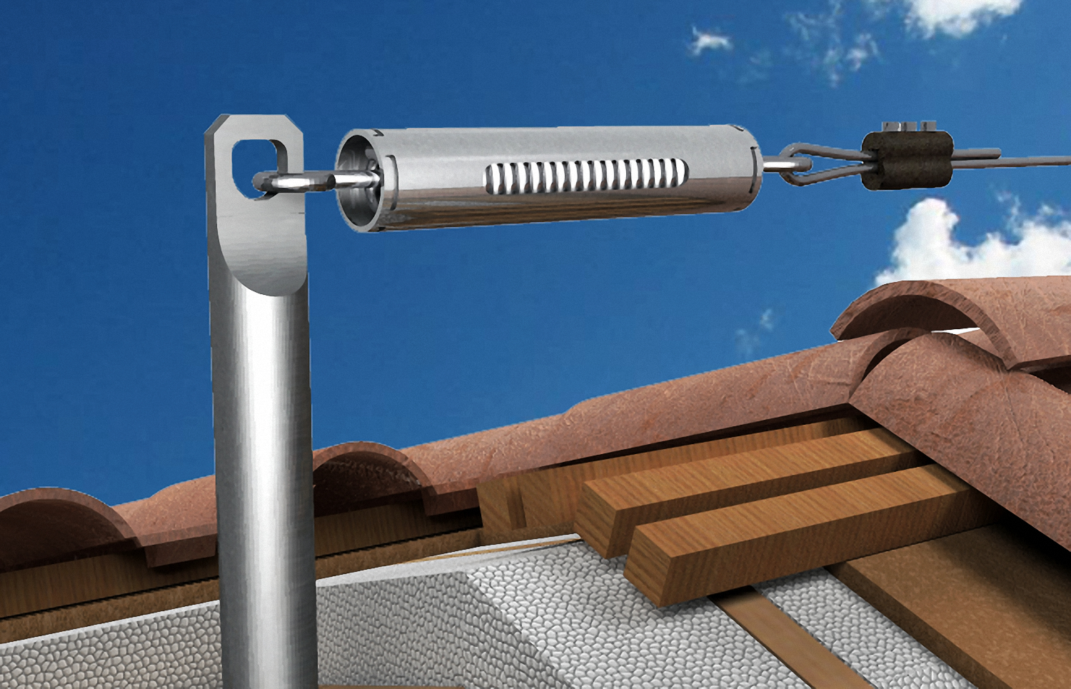 fischer Kit linea di ancoraggio base piana H40 BP hdg - Sistemi anticaduta DPI (1 Pz.) Il palo indeformabile di estremit� a base piana per sistemi di ancoraggio flessibili orizzontali in coperture residenziali.