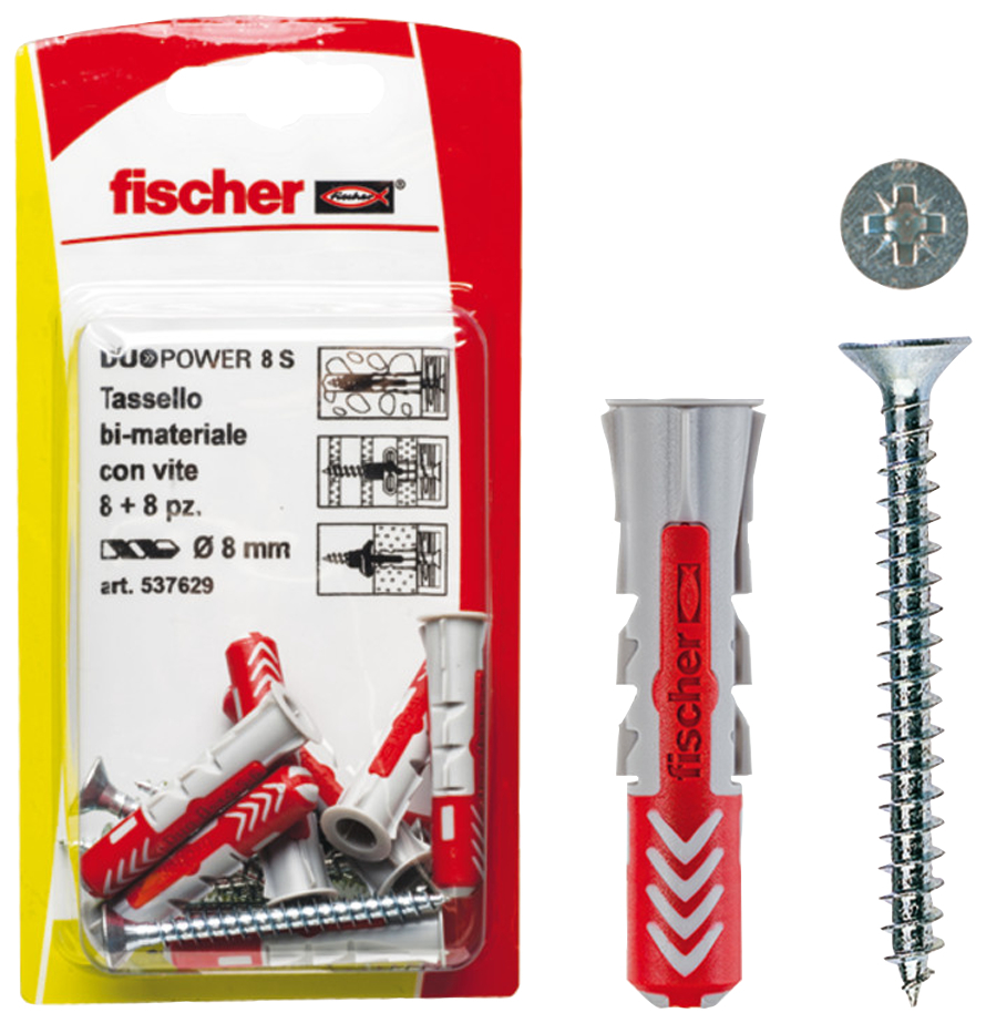 fischer Tasselli DUOPOWER 8 S K in blister con vite (8 Pz.) Fissaggio con vite DuoPower S K in blister.