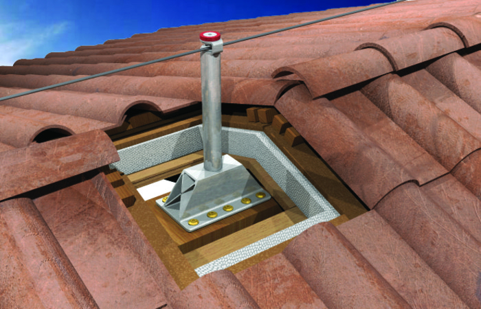 fischer Palo intermedio PI ALU H40 BP - Sistemi anticaduta DPI (1 Pz.) Il palo indeformabile intermedio a base piana per linee di ancoraggio flessibili orizzontali in coperture residenziali.