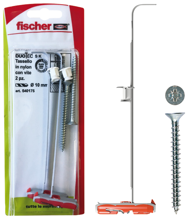 fischer Tasselli cartongesso e lastre DUOTEC 10 S K con vite svasata (2 Pz.) Fissaggio basculante in nylon con vite DuoTec S K.